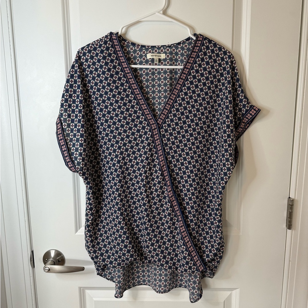 Max Studio Printed Faux Wrap Top